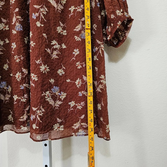 MADEWELL Women's Norma Rae Floral Print Long Sleeve Brown Mini Dress Sz 1X - Picture 12 of 12